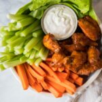 Buffalo Chicken Wings with Blue Cheese Dip, Celery & Carrots
