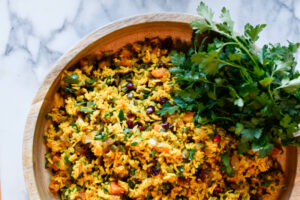 Moroccan Couscous with Currants, Almonds, Carrots, Onions & Parsley
