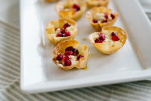 Crispy Brie Cups with Truffle Honey & Pomegranate Seeds