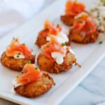 Mini Potato Latkes with Crème Fraiche & Smoked Salmon