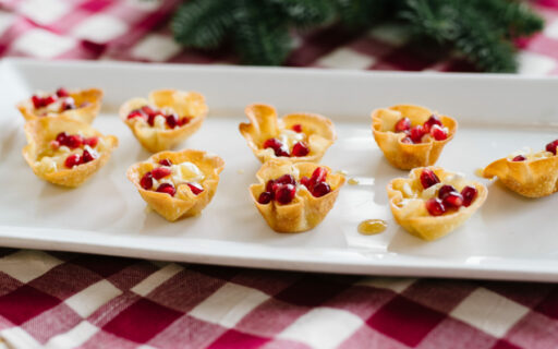 Crispy Brie Cups with Truffle Honey & Pomegranate Seeds